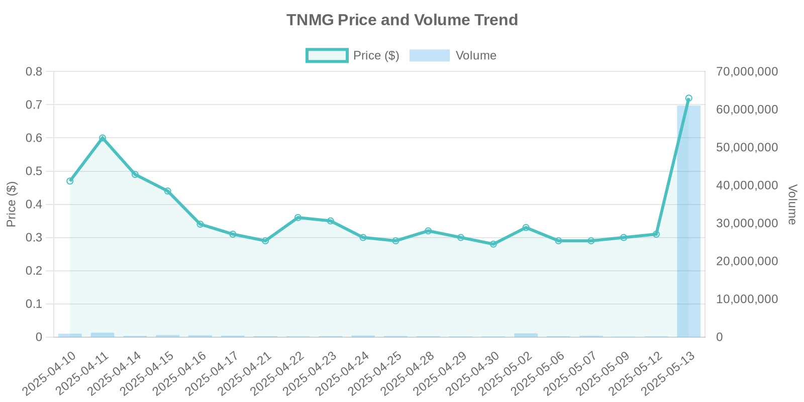 TNMG Stock Price and Volume Trends